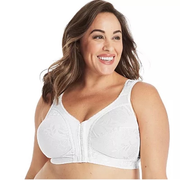 NEW 42DDD White Playtex 4695 Supportive Flexible Back, Wirefree Front-Close Bra - Picture 3 of 4